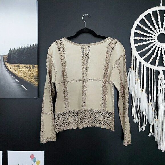 VINTAGE Boho Patchwork & Crochet Leather Jacket - Picture 7 of 13